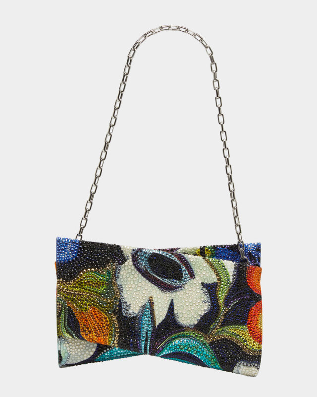Loubitwist Small Clutch Bag in Flower Strass Satin